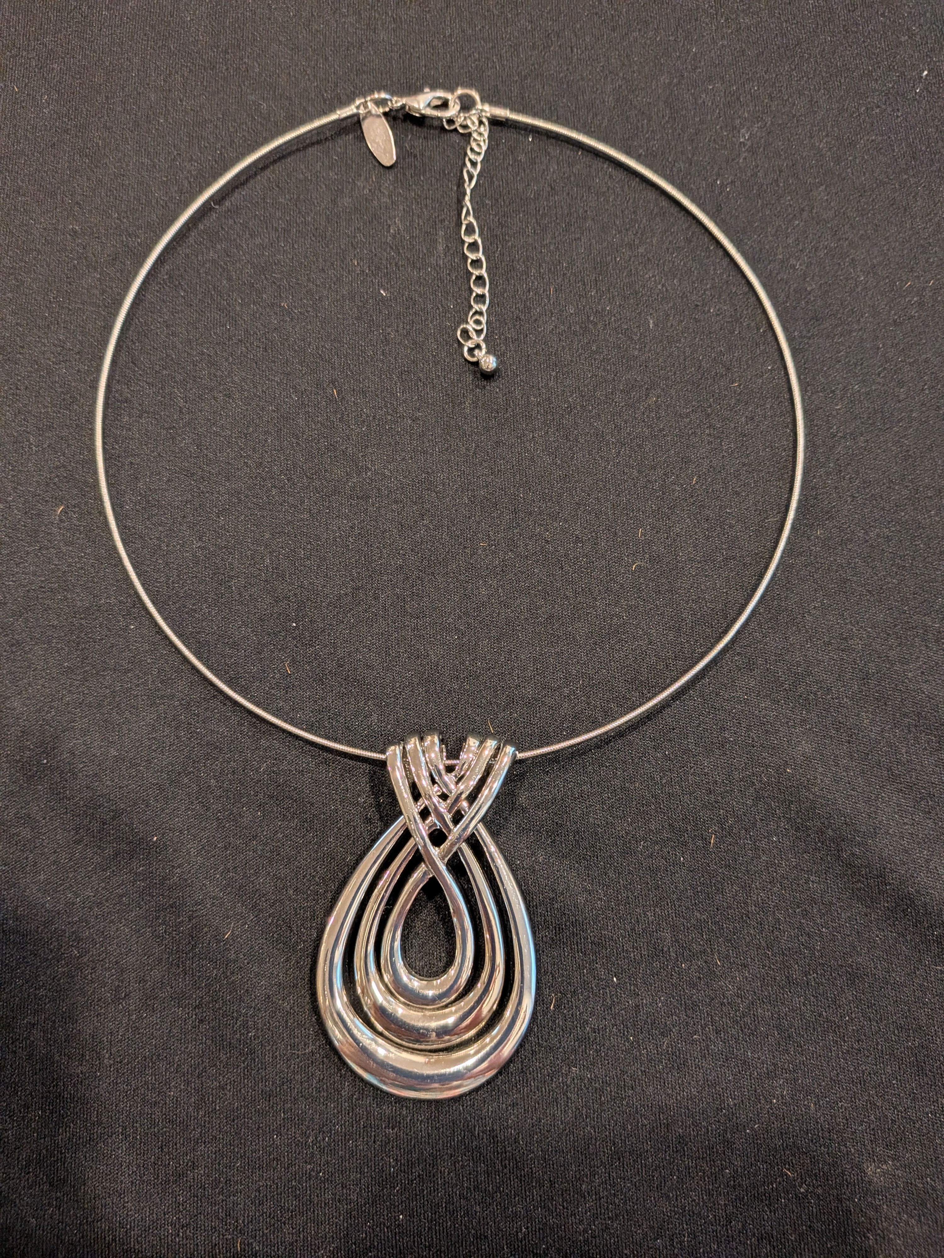 Silver Multi-Loop Teardrop Pendant Choker Necklace 9.5"- Women's Jewelry